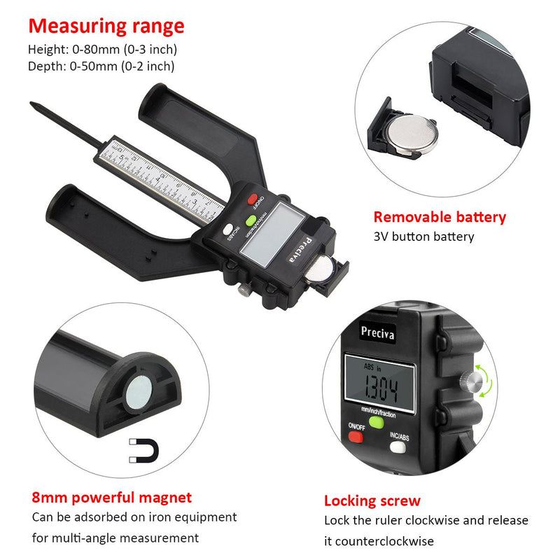 Preciva 0 - 80 mm Profile Depth Gauge Digital Depth Gauge for Woodworking and Mechanical Engineering