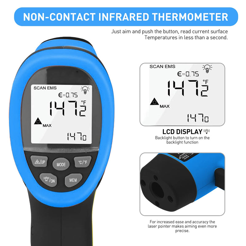 BTMETER BT-985B Laser Temp Gun Pyrometer, -58~2480℉(-50~1360℃) High Temperature Meter, 16:1 Distance Spot Ratio Industrial Infrared Thermometer Tester for Furnace, Smelting (NOT for Human Temp) BT-985B(-58 ℉ to 2480 ℉)