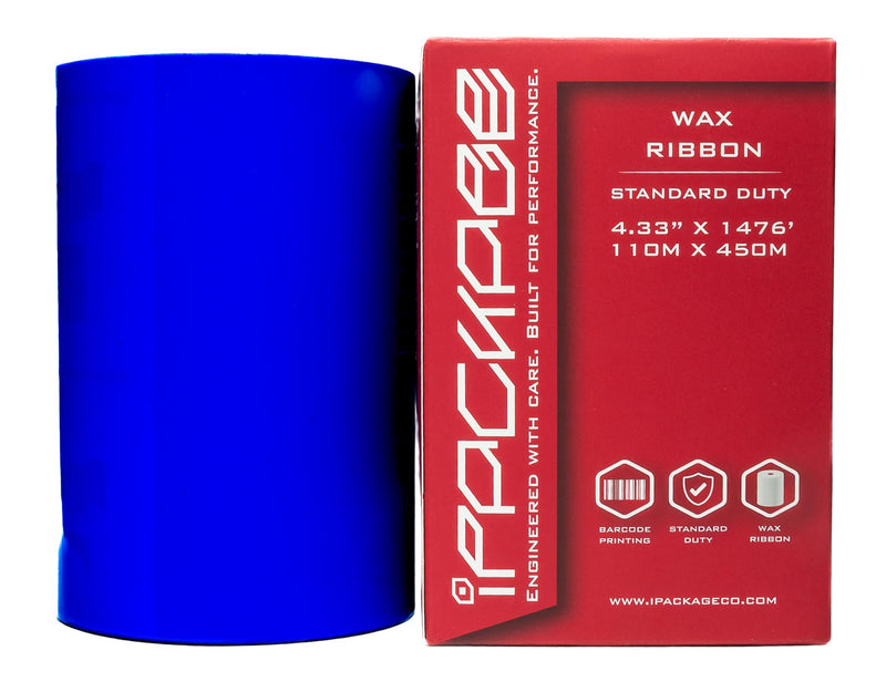Thermal Transfer Wax Ribbon 4.33" x 1476' (110mm x 450m) 1 roll | Industrial Barcode & Shipping Label Printing | Zebra, TSC, GoDex, Citizen Compatible | 1" Core, Ink Out (450m)