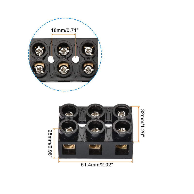 MECCANIXITY Terminal Block 500V 60A Dual Row 3 Positions Screw Electric Barrier Strip