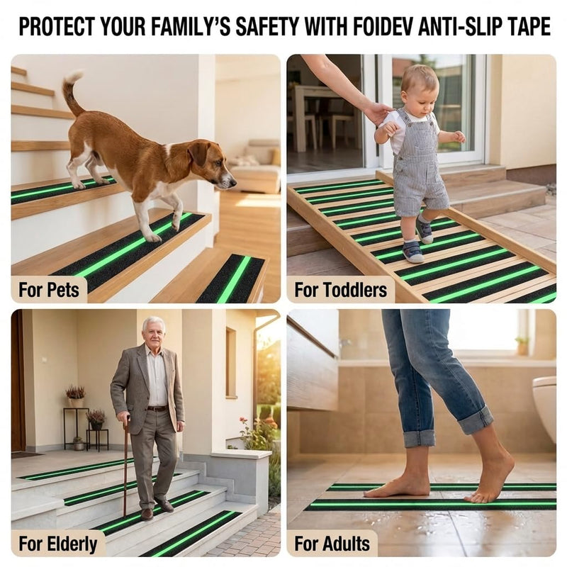 Anti Slip Tape 2" x 33',with Glow-in-the-Dark Strip, Heavy Duty Grip Tape Non Skid Traction Tape for Stairs Outdoor Steps Ramps Decks, Waterproof Tape for Indoor Bathroom Kitchen Garage Safety 2" x 33ft Glow Strip