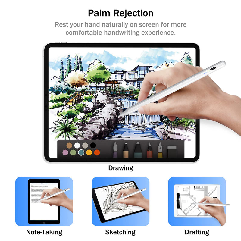 [Australia - AusPower] - Cisteen Stylus Pen for iPad with Led Indicators, Tilt Sensor Palm Rejection Active Pencil for (2018-2022) Apple iPad 10/9/8/7/6th Gen, iPad Pro 12.9&11", iPad Air 5th/4th/3rd Gen, iPad Mini 6/5 White 