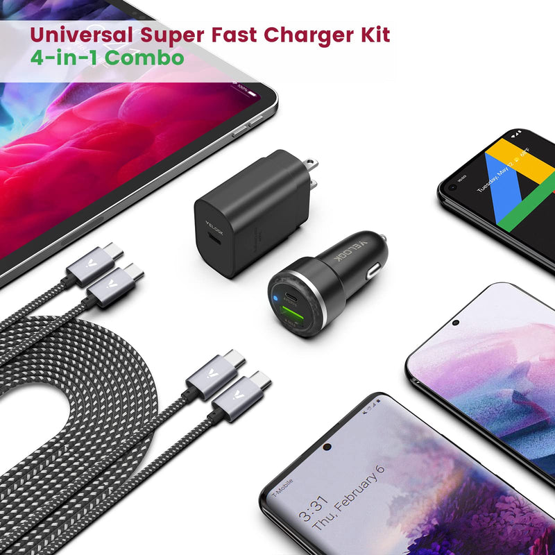 [Australia - AusPower] - Super Fast Charger Type C Kit, VELOGK 25W PD PPS USB C Wall/Car Charger for Samsung Galaxy S24/S23 Ultra/S23+/S23/S22/S21/S20/Plus/Ultra/FE/Note 20/A71, iPad Pro, with 2X Nylon USB C-to-C Cable(3.3ft) 3.3ft 