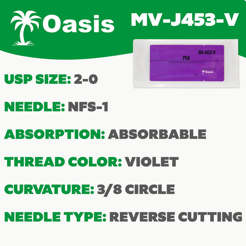 [Australia - AusPower] - Oasis Vet PGA (Polyglycolic Acid) Surgical Suture, 2-0, (FS-1) 3/8 24mm Reverse Cutting Needle, 75cm, 12/Box, Veterinary Use 