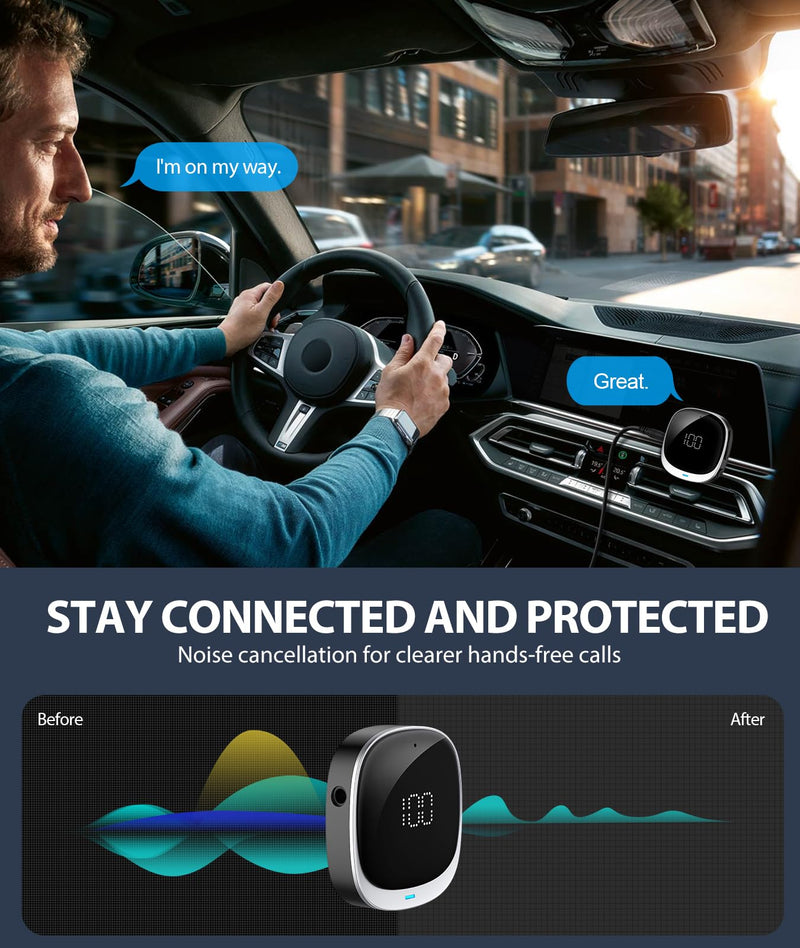 [Australia - AusPower] - COMSOON AUX Bluetooth Adapter for Car, [LED Screen] Bluetooth 5.3 Receiver for Speaker/Home Stereo/Wired Headphones, 3.5mm Wireless Audio Receiver for Hands-Free Call/Music, Dual Connection 