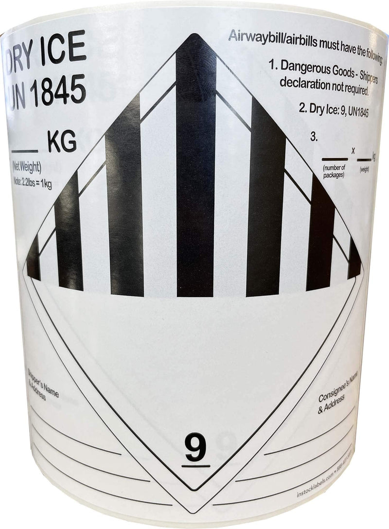 Dry Ice Shipping Labels Hazard Class 9 UN1845 6 x 6 Inch 500 Total Stickers
