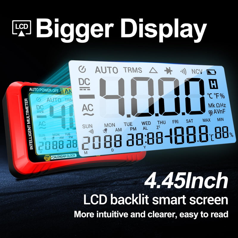 ANENG Digital Multimeter Tester,4000 Counts Voltage Tester,Auto-Ranging TRMS Volt Meter,Large LCD Ohm Meter Measures AC/DC Current,Voltage,Resistance, Diode,Continuity,Capacitance,Temperature(Red) 613 Red Large Screen
