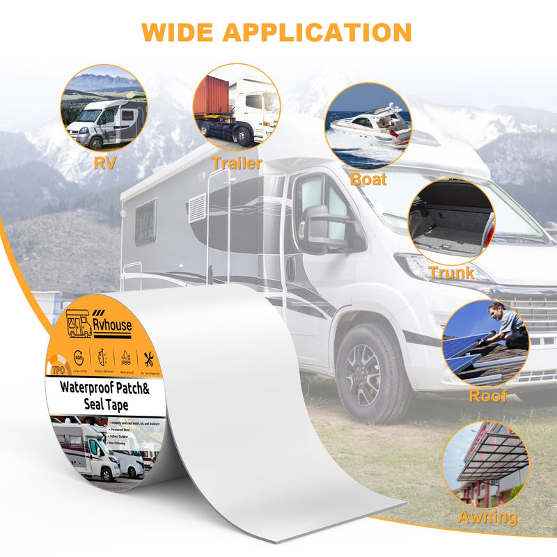 Waterproof Patch and Seal Tape, 4" x 13 ft, UV Protective Extra Thick Sealant Tape for RV Roof Leak Repair, Permanent Bond for Cracks, Tears, Holes – Weatherproof for Camper Trailer Boat Tent 1 Pack White