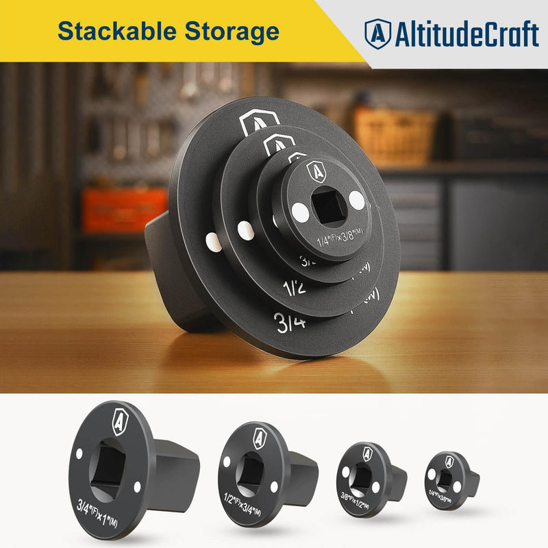 Low Profile Impact Socket Adapter Set, Drive Ratchet Adapter Set, Designed for Tight Spaces, 3/8" to 1/2", 1/4" to 3/8", 3/4" to 1", 1/2" to 3/4", 4PC