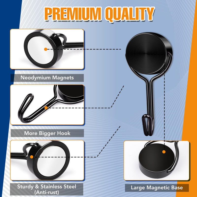 [Australia - AusPower] - TRYMAG Strong Magnetic Hooks, 40LBS Black Neodymium Swivel Magnet Hooks for Hanging, Storage, 6 Pack Heavy Duty Magnetic Hooks for Cruise Cabins, Magnetic Metal Hanger for Refrigerator, Grill, Locker Black-40LBS-6Pcs 