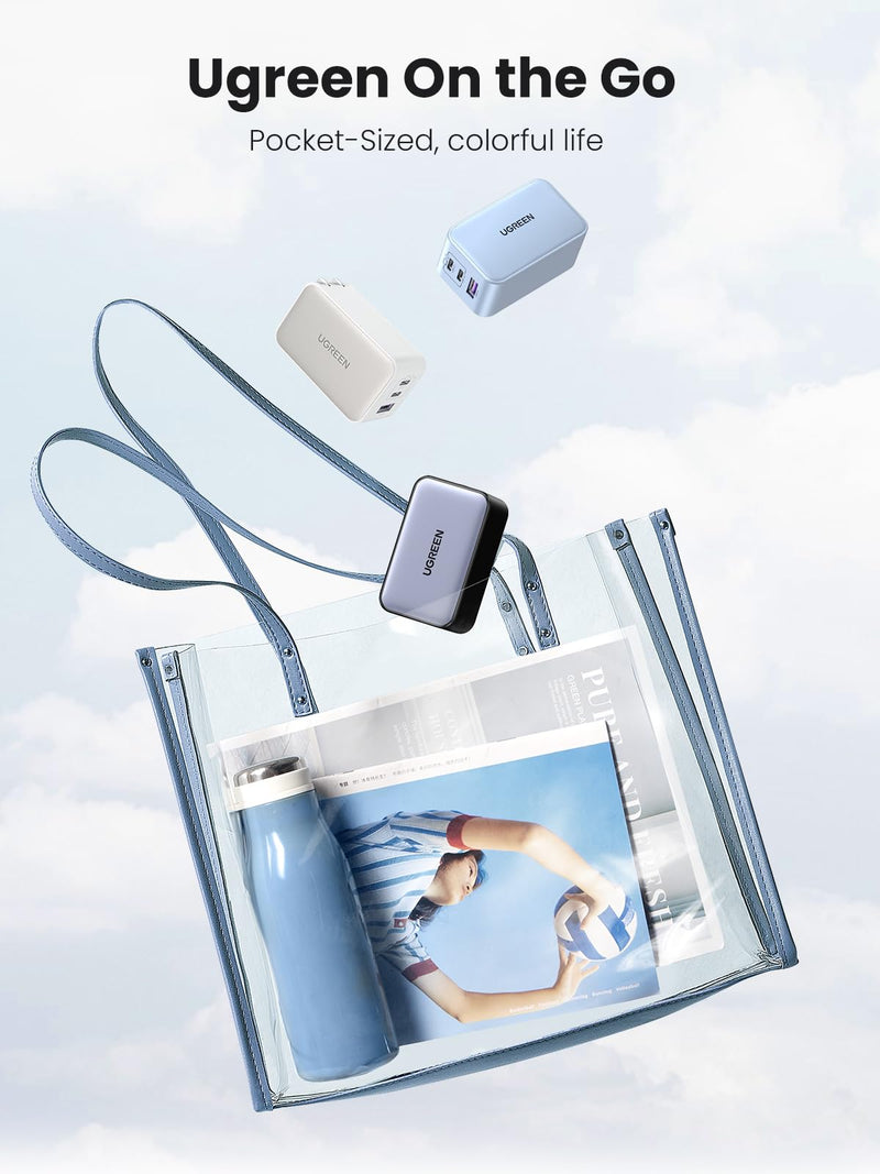 [Australia - AusPower] - UGREEN 65W USB C Charger, Nexode 3 Ports GaN Fast Charger Block, Compact Foldable Charger for MacBook Pro/Air, Dell XPS, iPhone 15 Pro Max/14/13, iPad Pro, Galaxy S23, Pixel 7 (Glacier Blue) Glacier Blue 