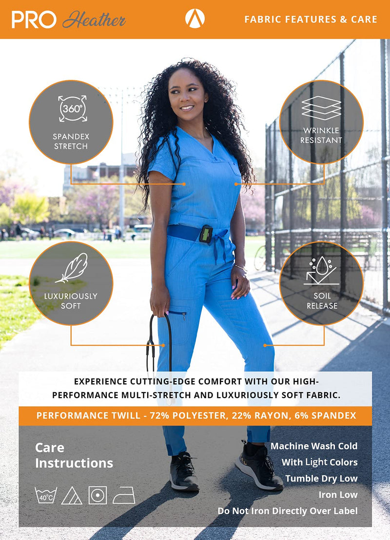 [Australia - AusPower] - Adar Pro Modern Athletic Scrub Set For Women - Modern V-Neck Scrub Top & Yoga Jogger Scrub Pants Medium Heather French Blue 