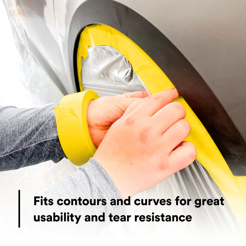 3M Automotive Refinish Masking Tape 388N, 06654, 36 mm x 55 m, Yellow, Crepe Backing, Moisture Resistant, Multi-Purpose 36 mm x 55 m (1 Roll)