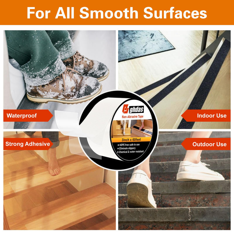 Non-Abrasive Grip Tape Roll, 3In x 60ft, Customizable Sliding Duty Tape, Portable Multi-Purpose Grip Tape, Tear, Peel & Slip, for Gadgets and Gear From Slipping, Sliding Or Shifting More (Clear) Clear 3" x 60'