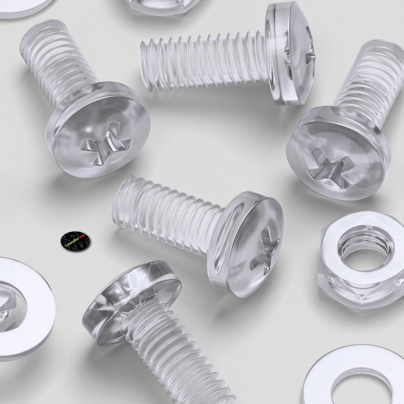 [Australia - AusPower] - 60 x Transparent Clear Plastic Acrylic M4 x 10mm Nuts & Bolts, Washers -Acrylic Plastic Screws, (5/32 x 25/64 in) 