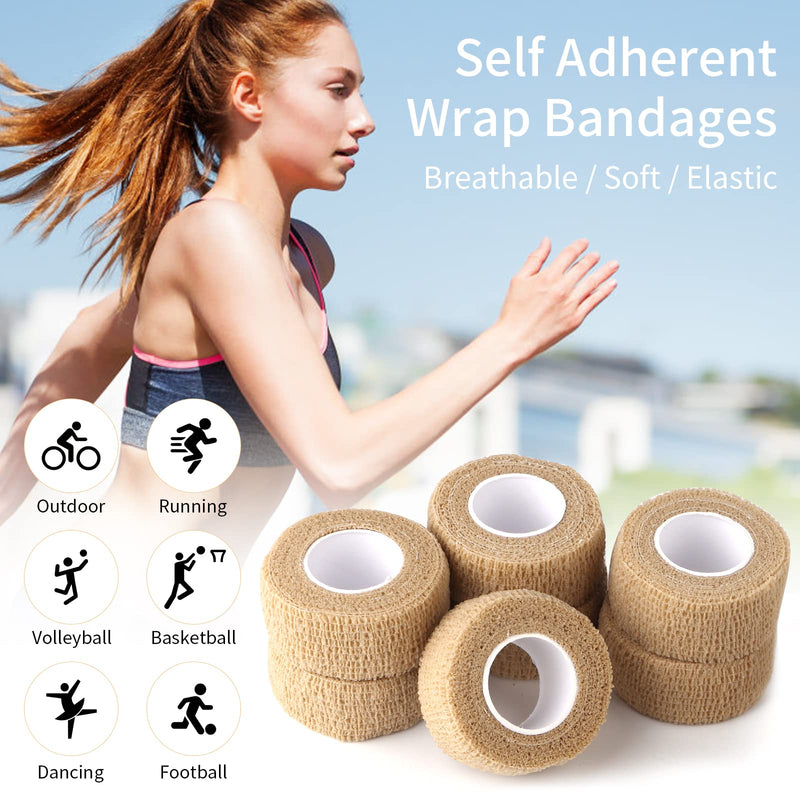 1 Inch Wide Skin Colour Elastic Self- Adhesive Bandage Finger Tape,Wrap Bandages for Wrist and Ankle for Chair and Table Legs to Reduce Friction and Noise-12pc 12pcs