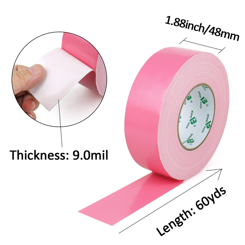 BOMEI PACK Pink Duct Tape, Heavy Duty Strong Waterproof Industrial Color Duct Tape 9.0mil x 1.88inch x 60yds for Packing and Repairing 1Roll (1.88inch x 60yds)