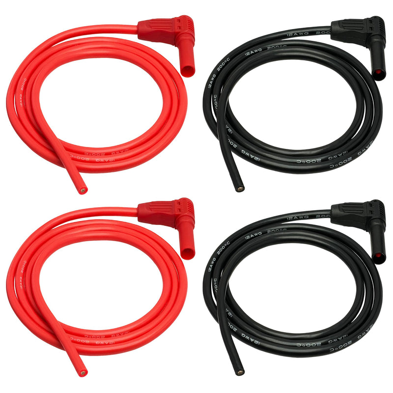 [Australia - AusPower] - CESS-218 Right Angle Seal Insulated Safety Banana Plug to Bare Wire - 3 Feet Soft Silicone Cable, Tinned Copper, 2 Pairs, Black and Red, Ideal for DIY Multimeter Test Leads 