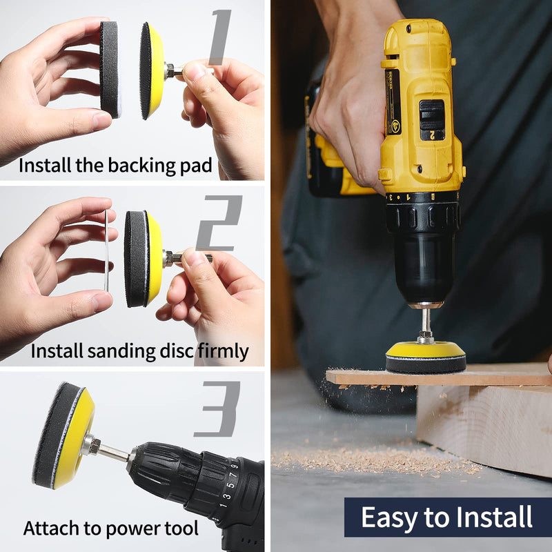 [Australia - AusPower] - 120pcs 3inch Sanding Discs with 2 & 3inch Backer Pads and Sanding Sponge Sander for Drill Grinder Rotary Tools Attachment with 1/4" Shanks, Sanding Pads 80-3000 Grit 