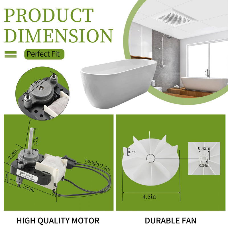 [Australia - AusPower] - Universal Bathroom Fan Motor Replacement by PANDEELS - SM550 Electric Vent Fan Motor Kit - Replacement for Nutone Broan 50 CFM 120V 3000 RPM - Replace C01575 65100 EM550 EM750 