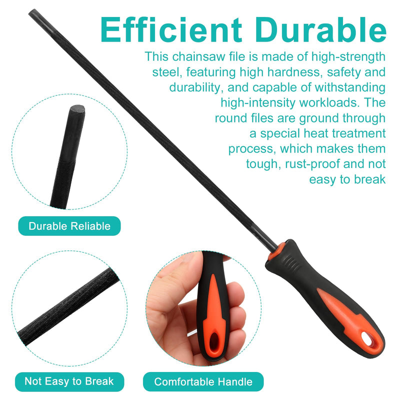 4 pieces file for chainsaw, 4 sizes, chainsaw sharpening round files, file set metal with handle and guide, 3.2 mm, 4.0 mm, 4.8 mm, 5.5 mm, suitable for DIY enthusiasts and professionals