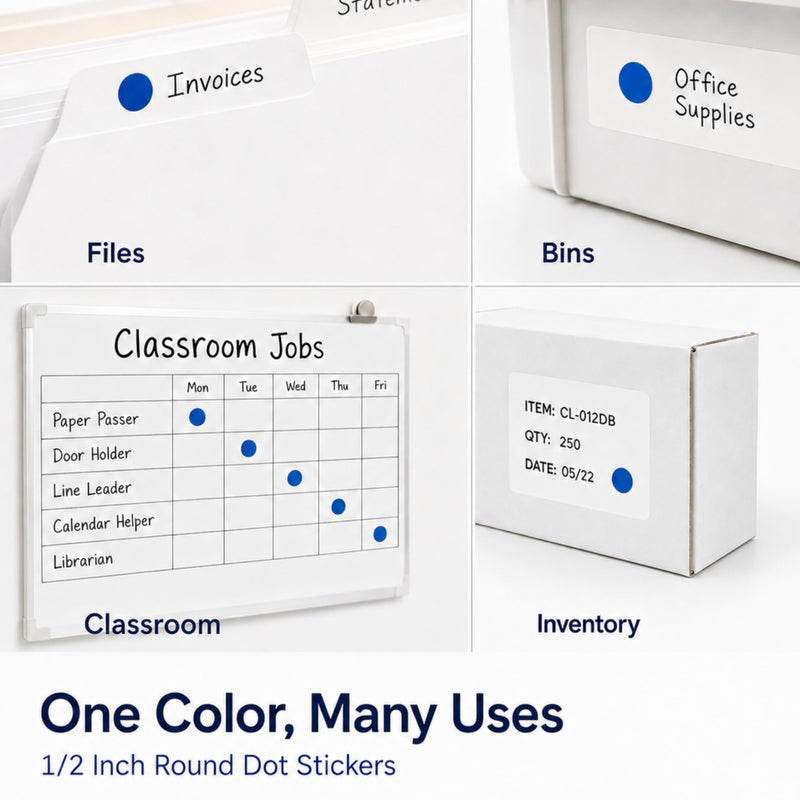 ChromaLabel Blue Dot Stickers, 1/2 Inch Round Color Coding Labels, 1000 Small Dark Blue Sticker Dots in Dispenser Box for Inventory, Office, Classroom, Warehouse, Files and Charts 1/2"