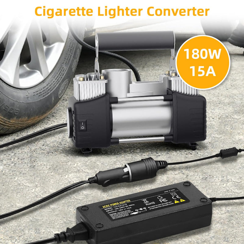 [Australia - AusPower] - 180W AC to DC Converter, 110V to 12V 15A Car Cigarette Lighter Socket AC/DC Adaptor Power Supply for Car Refrigerator, Tire Inflator, Vacuum Cleaner and Other Devices 7.2FT 