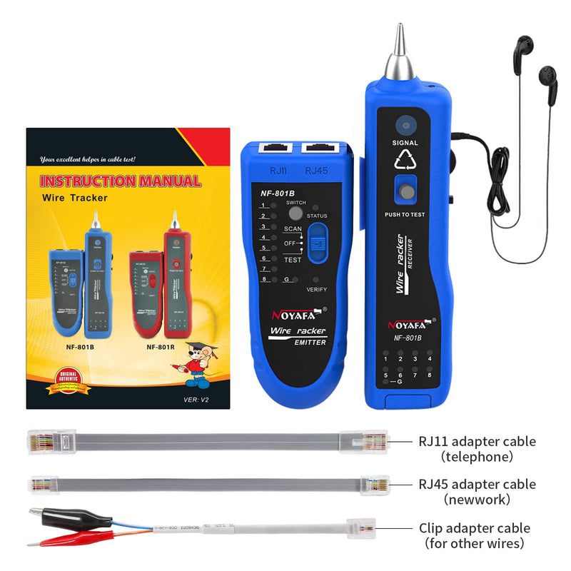 [Australia - AusPower] - NOYAFA Network Cable Tester, RJ11 RJ45 Network Tester for Telephone, Ethernet, Video, Tone Generator, Metal, Ethernet Cable Tester Cable Toner with Earphone Flashlight NF-801B 