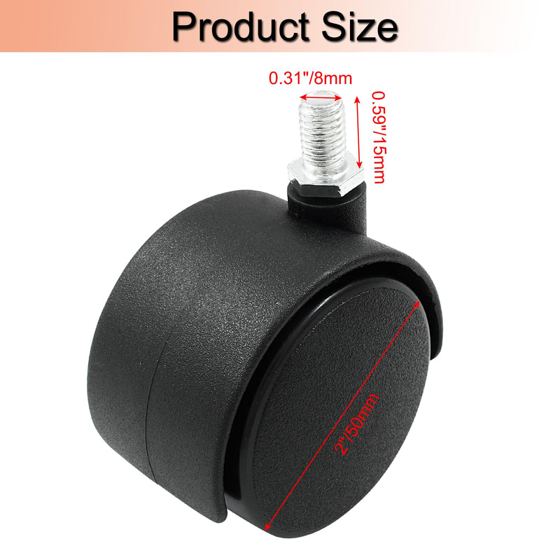 [Australia - AusPower] - 4pcs 2 Inch Swivel Caster Wheels, Black Nylon M8 Threaded Stem Caster Wheels, Heavy Duty Swivel Stem Casters Wheel Replacement for Furniture, Table, Cabinet, Shelf 2 Inch Stem 