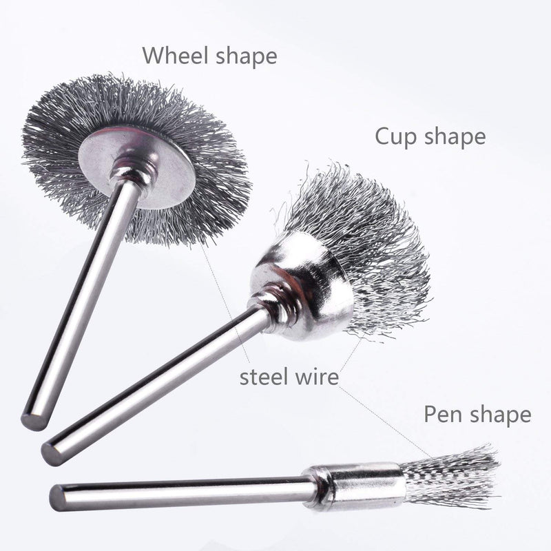 Rocaris Wire Buffing Wheel Brush Set, Wire Brush Set 1/8" Shank for Rotary Tools Accessories Polish Clean Tools, 120 Pack