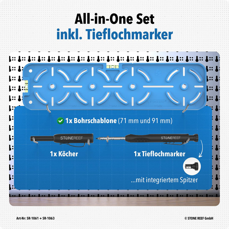 [Australia - AusPower] - Drilling template for sockets [including deep hole marker] perfect for drywall, cavity boxes and flush-mounted box, electrician spirit level, template for drill bit, socket drill 71 mm and 91 mm Drilling template including deep hole marker 
