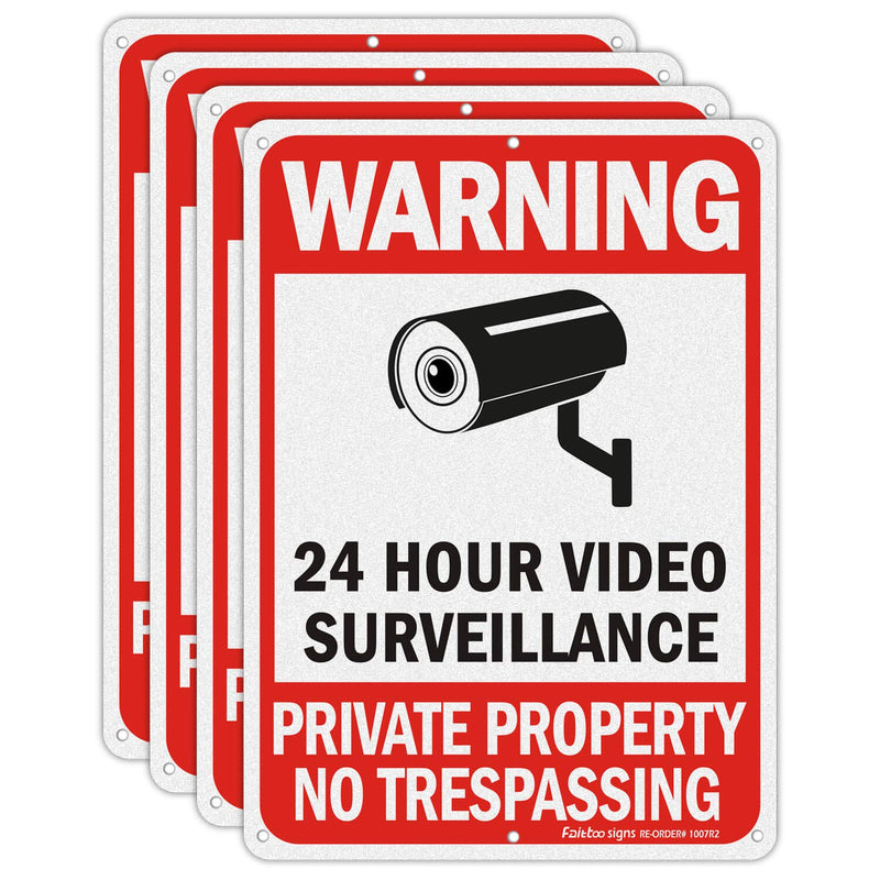 Faittoo 4 Pack No Trespassing, Private Property, Warning Signs - 10 x 7 Inches Reflective Aluminum, UV Protected, Weather Resistant, Durable Ink, Easy to Mount Red - 4 Pack