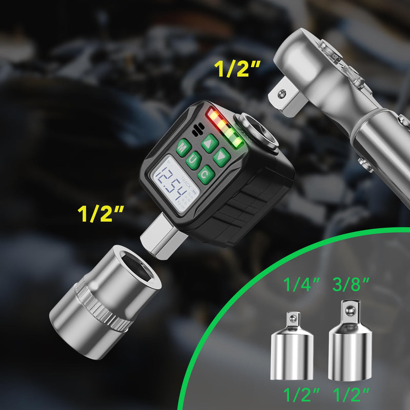 [Australia - AusPower] - Digital Torque Adapter Set with 3/8" and 1/4" Adapters, Digital Torque Wrench Converter with ±3% Accuracy (1/2-Inch, 1.1-22.1 Ft-lb/1.5-30 Nm) 1/2-Inch 