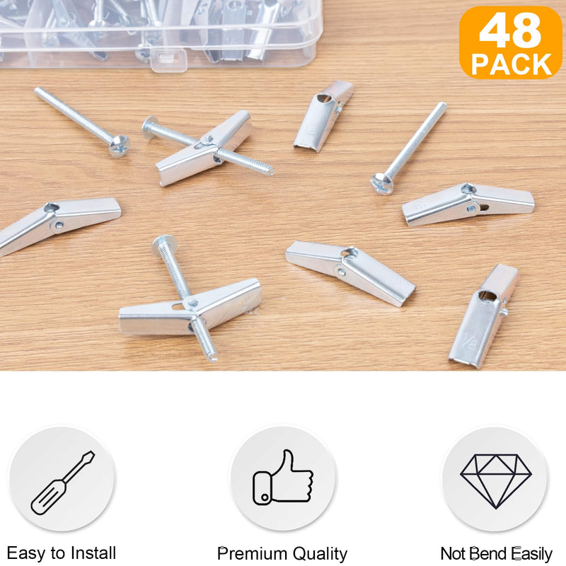 [Australia - AusPower] - KURUI 1/8 Heavy Duty Hollow Wall Anchors for Drywall, 48Pcs Toggle Bolts and Wing Nut Kit, Metal Drywall Anchors and Screws Kit, Butterfly Anchors for Ceiling 1/8" 