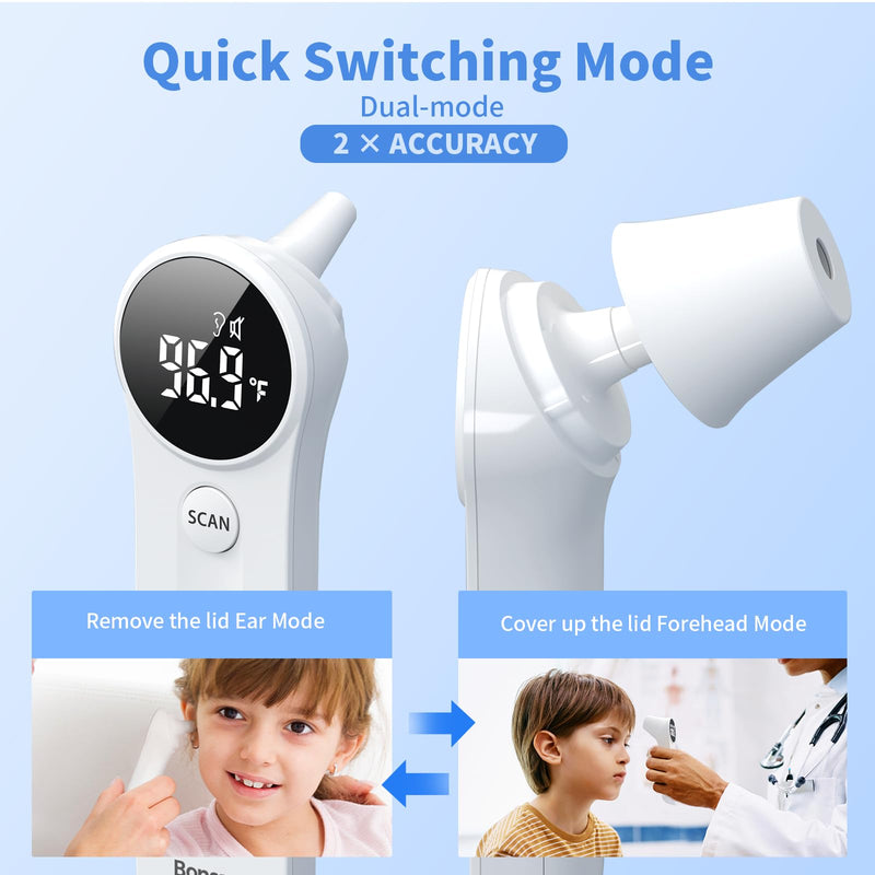 [Australia - AusPower] - Boncare Ear and Forehead Thermometer, 2X Accuracy Infrared Digital Thermometer for Adults and Kids, 1 Second Reading, No Touch Baby with Fever Alarm 