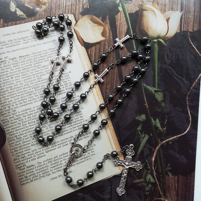 Rosary Beads Catholic for Man and Woman - Natural Black Stone Gemstone Rosary Beads.