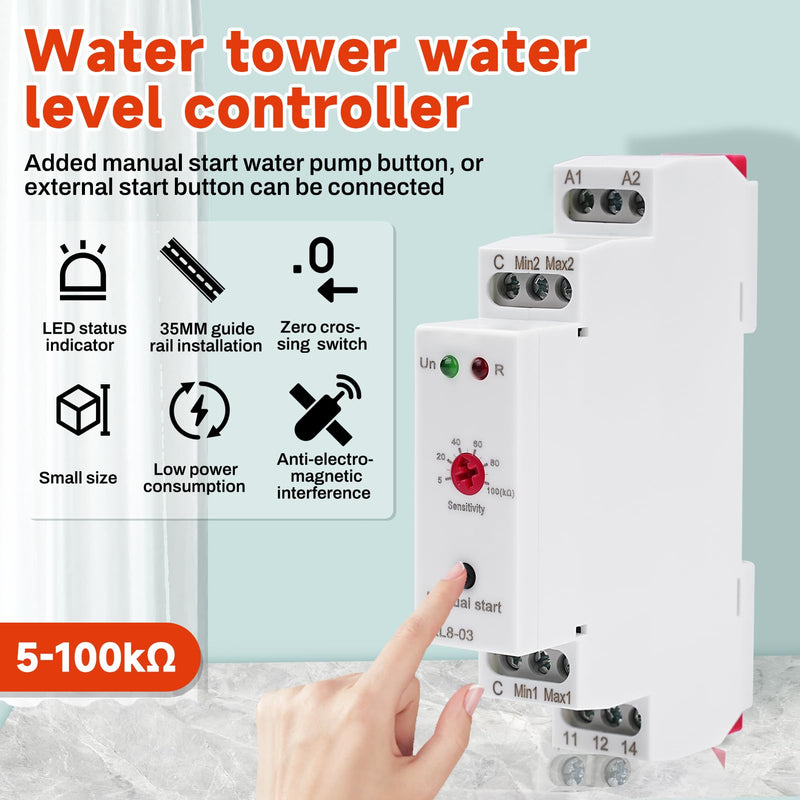[Australia - AusPower] - ZPSHYD GRL8-03 Liquid Level Control Relay - AC/DC 24-240V 10A Electronic Water Level Controller for Well, Tank, Pump, Tower, Reservoir 