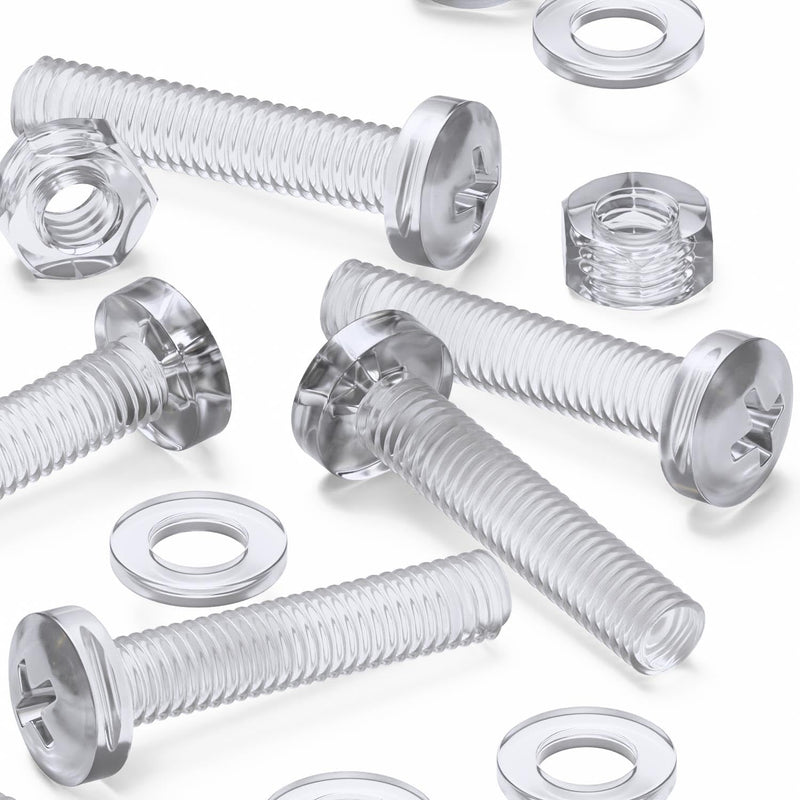 [Australia - AusPower] - Pack of 60 Transparent Clear Plastic Acrylic M6 x 30mm Nuts & Bolts, Washers - Acrylic Plastic Screws, (15/64 x 1 3/16 in) 