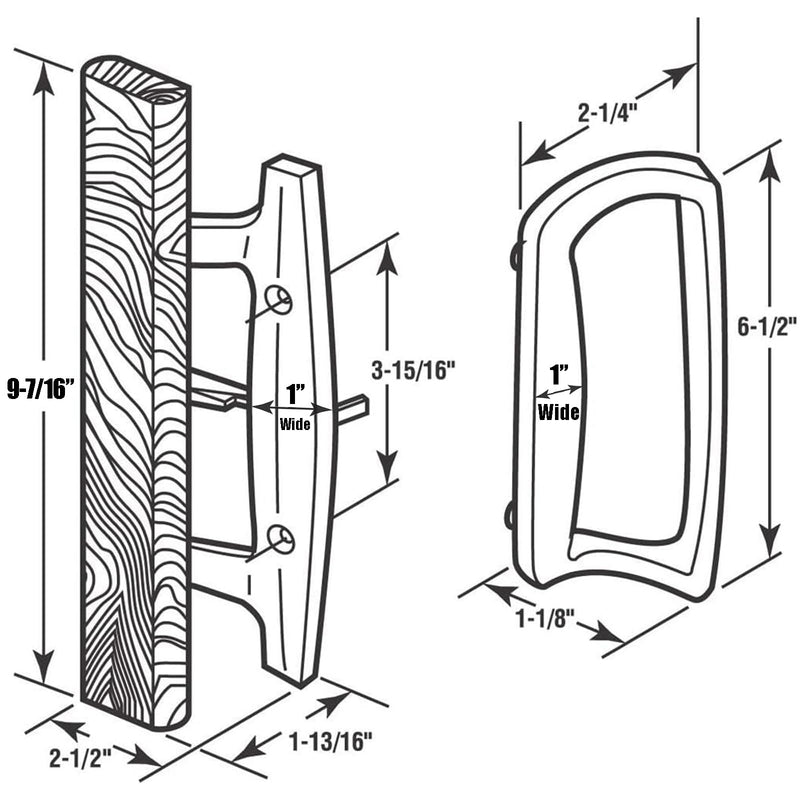 Patio Sliding Glass Door Handle with Mortise Lock 45° Keyway, Non-keyed Oak Wood Inside Handles and Zinc Diecast Outside Pull, 3-15/16" H.C., Non-Handed, White White Handles + Mortise Lock