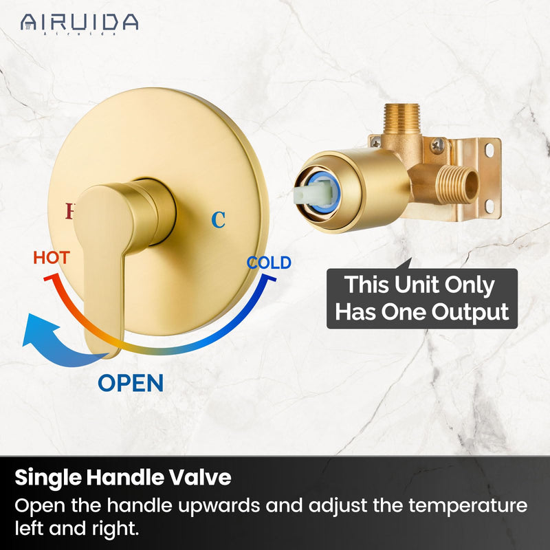 Airuida Round Single-Function Shower Handle Valve Trim Kit Shower Valves Wall Mount Brass Faucet Shower Rough-in Valve Bathroom Trim Kit Single Handle Tub Shower Valve Male Thread Brushed Gold