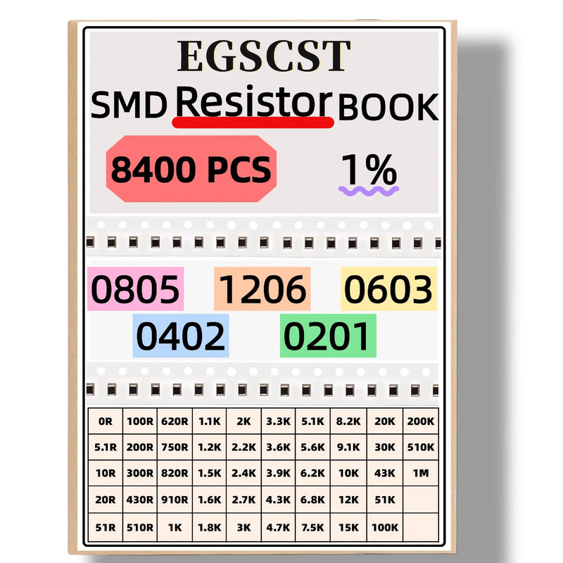 [Australia - AusPower] - 8400PCS 0805+1206+0603+0402+0201 SMD Resistor Kit from 0Ω to 1MΩ 1%, Electronics Component Assortment Sample Book for DIY Project, Electronics Prototyping and Repair 