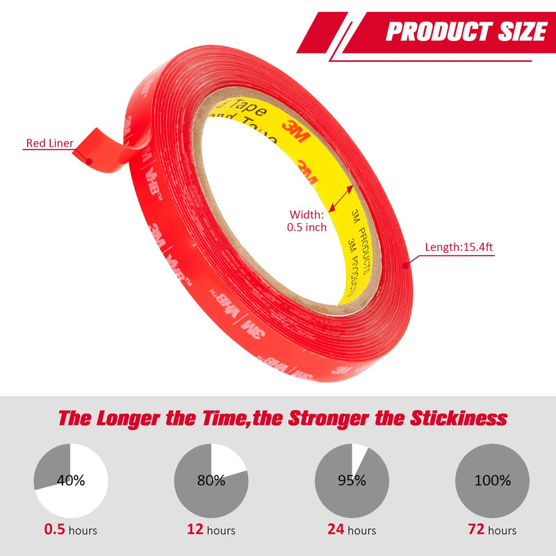 [Australia - AusPower] - 3M VHB Double Sided Tape 0.5''x15.4Ft Clear, Heavy Duty Mounting Tape 4910 Adhesive Waterproof Foam Tape for Automotive Car Home Office Deco, 0.04in Thick Width 0.5" 