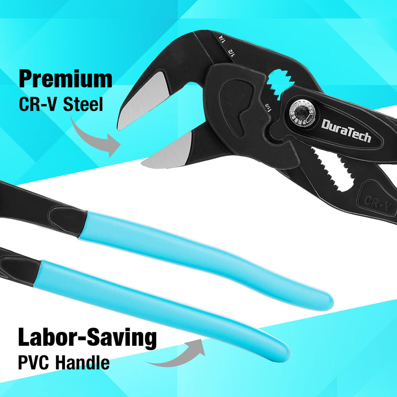 DURATECH 2-Piece Pliers Wrench, 7-Inch & 10-Inch Adjustable Wrench with Metric & SAE Scale, CR-V Steel Parallel Pliers with Storage Pouch, for Home Repair & Nut Tightening