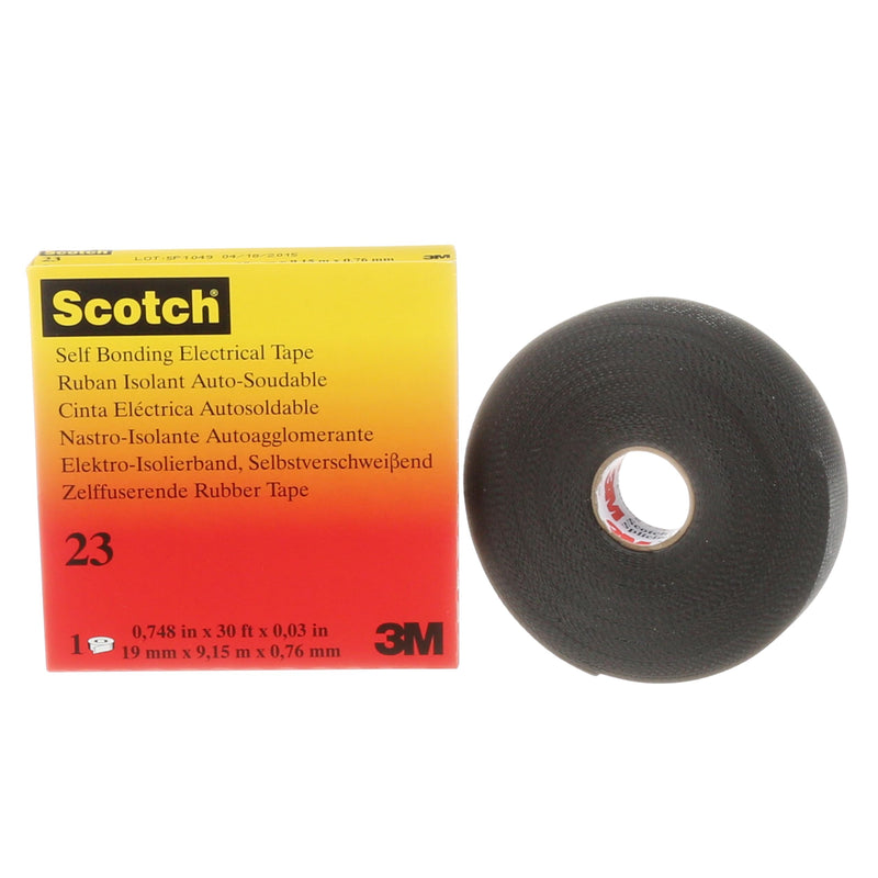 3M Scotch Rubber Splicing Tape 23, 3/4 in x 30 ft, Black, Professional Premium Grade, Self-Fusing (EPR based) Rubber Electrical Insulating Tape, Highly Conformable, MRO, Electrical Construction,1 Roll