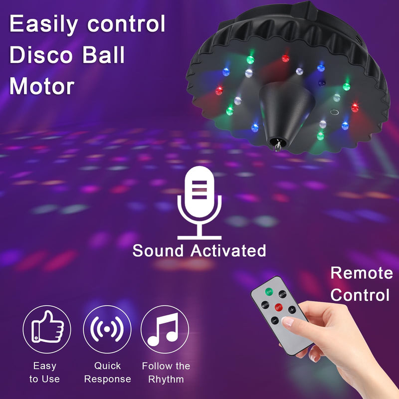[Australia - AusPower] - Disco Ball Motor Rotating with Light: Rechargeable Disco Ball Spinner with Remote Adjustable Speed - 18 RGBW LED Light for Wedding Party Decor 