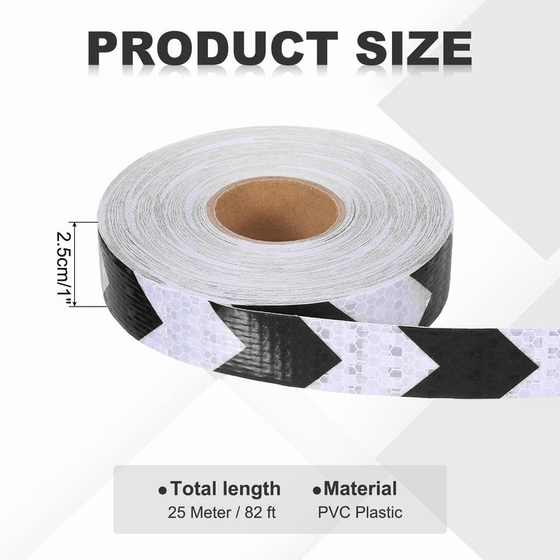 MECCANIXITY Reflective Tape, 1 Inch x 82 ft Self-Adhesive Trailer Reflector Tape Waterproof Warning Safety Sticker Night Reflectors Arrow Tape for Bikes, Black-White 1 Inch x 82 Feet