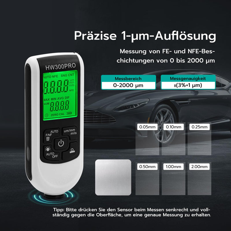 [Australia - AusPower] - Mcbazel Digital Coating Thickness Gauge, Paint Thickness Gauge, Car Paint Gauge, Measuring Range 0 to 2000um 