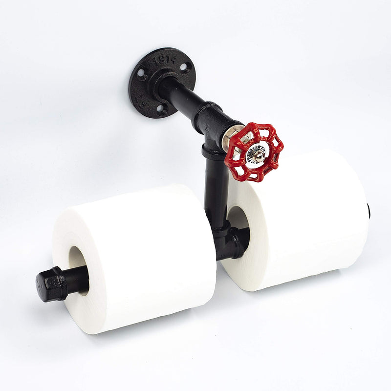 Rustic Industrial Pipe Wall Mounted Toilet Paper Holder with Screw Kit, Heavy Duty Steampunk Toilet Paper Dispenser, Modern Chic Electroplated Black Iron Finish, Y-Nut SHJJ-17