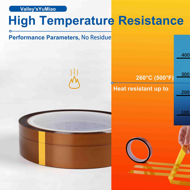 [Australia - AusPower] - Valley'sYuMiao 4Rolls,10mm×108fts, Heat Tape for Sublimation, Heat Resistant Tape, Heat Transfer Tape, Polyimide Tape, No Residue, Max Temp 500℉/260℃/533K, Total 432fts 4Roll 500℉max 