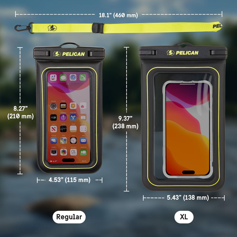 [Australia - AusPower] - Pelican 2 Pack Marine - IP68 Waterproof Phone Pouch (Regular Size)-Floating Waterproof Phone Case For iPhone 15 Pro Max/ 14 Pro Max/ 13 Pro Max/ 12/ S24 - Detachable Lanyard - Black / Hi-Vis Yellow 2 Pack - Black / Hi-Vis Yellow 